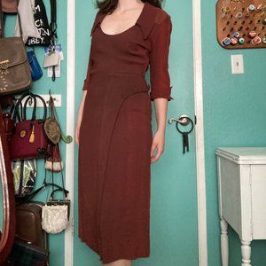 1930s Vintage Rust Rayon Day Dress